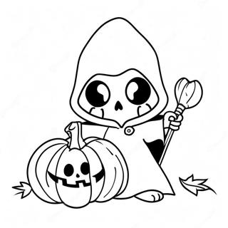 Cute Reaper with a Pumpkin Coloring Page | Reaper coloring page