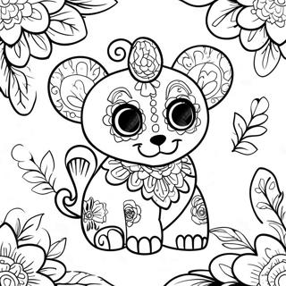 Buntes Tier Dia de Los Muertos Ausmalbild | Tier Dia de Los Muertos Ausmalbild