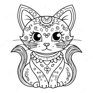 Niedliche Katze Dia de Los Muertos Ausmalbild | Tier Dia de Los Muertos Ausmalbild