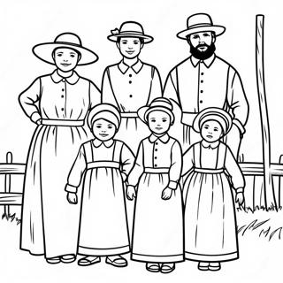 Amish Family in Traditional Dress Coloring Page | Amish coloring page