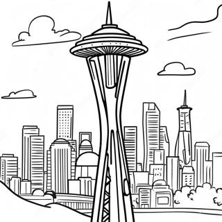 Colorful Seattle Space Needle Coloring Page | Seattle coloring page