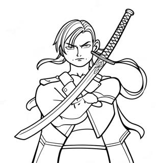 Muichiro with Sword Coloring Page | Muichiro coloring page