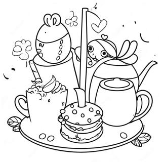 Whimsical Tea Party Coloring Page | Tea Party coloring page