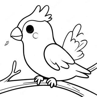 Cute Cockatiel Sitting on a Branch Coloring Page | Cockatiel coloring page