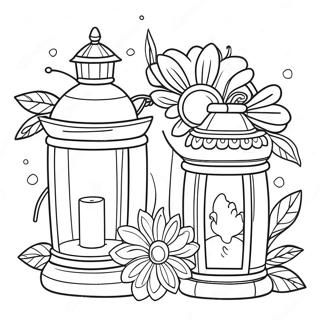Festive Lanterns with Flowers Coloring Page | Lantern Chinese New Year coloring page