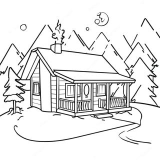 Cozy Winter Cabin Coloring Page | Winter Adult coloring page