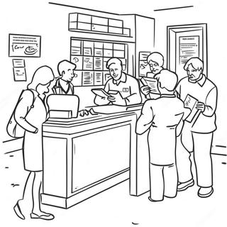 Busy Post Office Scene Coloring Page | Post Office coloring page