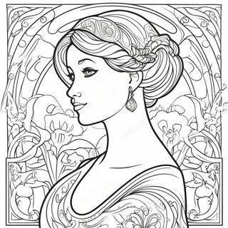 Elegant Art Nouveau Lady Coloring Page | Art Nouveau coloring page