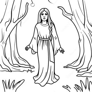 La Llorona in a Dark Forest Coloring Page | La Llorona coloring page