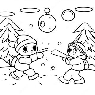 Snowball Fight Scene Coloring Page | Snowball Fight coloring page