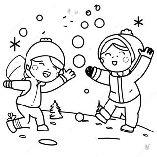 Playful Kids in Snowball Fight Coloring Page | Snowball Fight coloring page