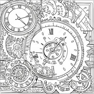 Steampunk Gear and Clock Coloring Page | Steampunk coloring page