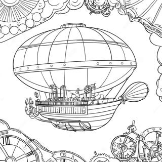 Steampunk Airship Adventure Coloring Page | Steampunk coloring page