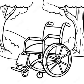 Colorful Wheelchair in a Park Coloring Page | Wheelchair coloring page