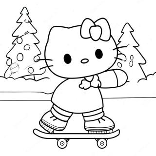 Ice Skating Hello Kitty Christmas Coloring Page | Ice Skating Hello Kitty Christmas coloring page