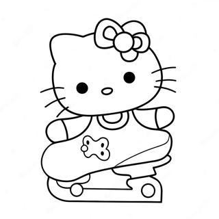 Adorable Hello Kitty Ice Skating Coloring Page | Ice Skating Hello Kitty Christmas coloring page