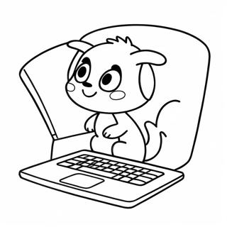 Cute Cartoon Laptop Coloring Page | Laptop coloring page