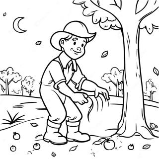 Johnny Appleseed Planting Apple Trees Coloring Page | Johnny Appleseed coloring page