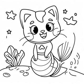 Mermaid Cat Underwater Adventure Coloring Page | Mermaid Cat coloring page