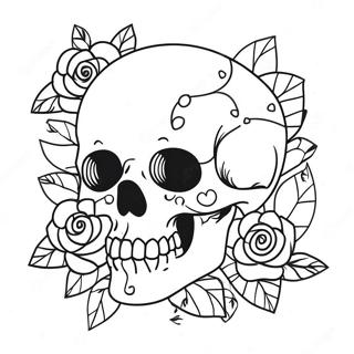 Stylish Love Skull with Roses Coloring Page | Love Skull coloring page