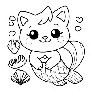Cute Mermaid Cat with Shells Coloring Page | Mermaid Cat coloring page
