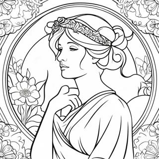 Elegant Alphonse Mucha Lady Coloring Page | Alphonse Mucha coloring page
