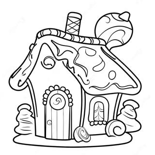 Festliches Plätzchenhaus mit Süßigkeiten-Dekorationen Ausmalbild | Weihnachtsplätzchenhaus Ausmalbild