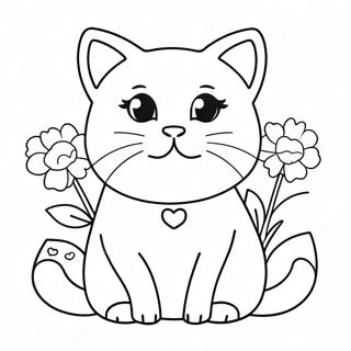 Cute Barbie Cat with Flowers Coloring Page | Barbie Cat coloring page