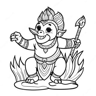 Te Ka with Fiery Background Coloring Page | Te Ka coloring page