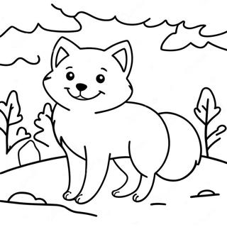 Cute Arctic Fox in Snowy Landscape Coloring Page | Cute Arctic Fox coloring page