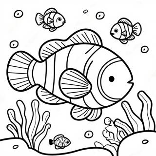 Colorful Clownfish Swimming in Coral Reef Coloring Page | Clownfish coloring page