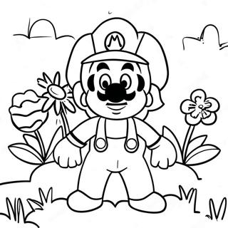 Colorful Mario Flower Garden Coloring Page | Mario Flower coloring page