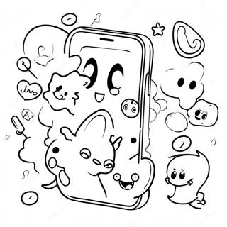 Cute iPhone 12 with Cartoon Characters Coloring Page | iPhone 12 coloring page