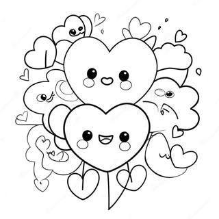 Cute Sweet Hearts with Smiling Faces Coloring Page | Sweet Hearts Bold and Easy coloring page