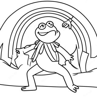 Kermit Singing in a Rainbow Coloring Page | Kermit coloring page