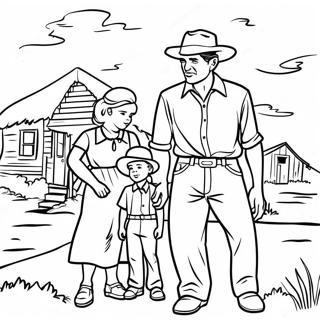 Dust Bowl Family Coloring Page | Great Depression coloring page