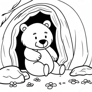 Sleepy Bear in Cozy Cave Coloring Page | Bear Snores On coloring page