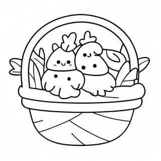 Colorful Peeps in a Basket Coloring Page | Peeps coloring page