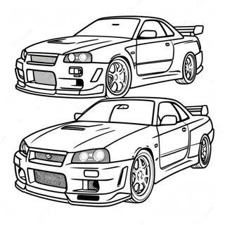 Nissan Skyline GTR R34 i Aktion Färgläggningssida | Nissan Skyline GTR R34 målarbild
