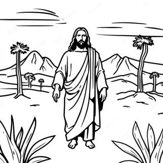 Jesus in der Wüste Ausmalbild | Versuchung von Jesus Ausmalbild