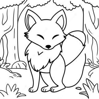 Elegant Fox in a Forest Coloring Page | Beautiful Fox for Adults coloring page