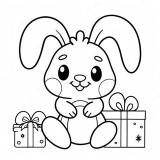 Cute Christmas Bunny with Presents Coloring Page | Christmas Bunny coloring page