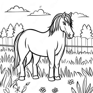 Majestic Draft Horse in a Meadow Coloring Page | Draft Horse coloring page