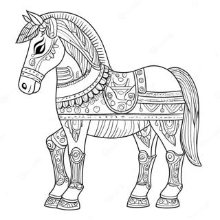 Detailed Trojan Horse with Soldiers Coloring Page | Trojan Horse coloring page