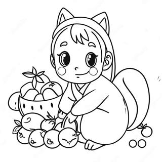 Tohru Honda with Fruits Coloring Page | Fruits Basket Anime coloring page