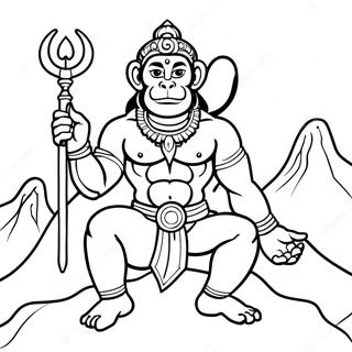 Hanuman with Mountain Coloring Page | Hanuman coloring page