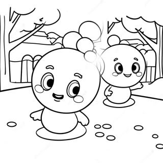 Cute Snowball Fight Coloring Page | Snowball coloring page