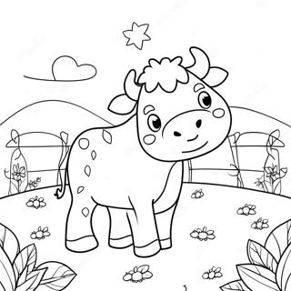 Adorable Strawberry Cow in a Field Coloring Page | Cute Strawberry Cow coloring page