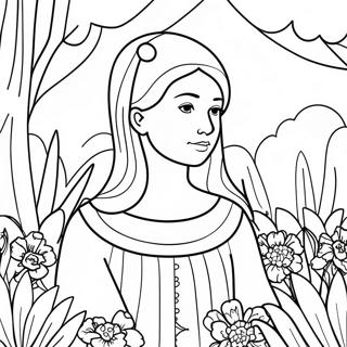 Isabella in a Beautiful Garden Coloring Page | Isabella coloring page