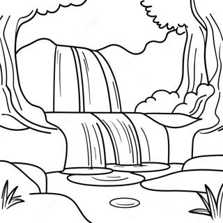 Realistic Waterfall in a Forest Coloring Page | Realistic Waterfall coloring page